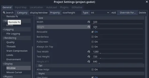 Godot 3 Export settings window