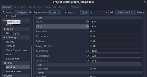 Godot 3 Export settings window